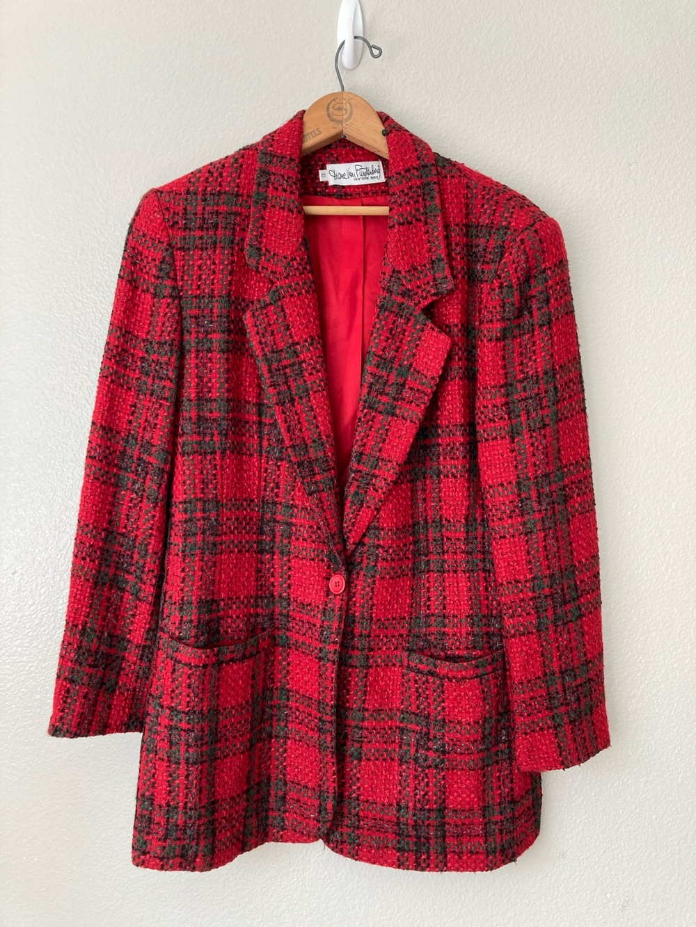 Vintage 90s 80s DVF tweed plaid one button jacket blazer union label sz 10